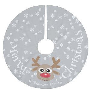 Jupon De Sapin En Polyester Brossé Flocon de neige blanc argenté de Noël Reindeer