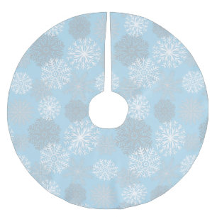 Jupon De Sapin En Polyester Brossé Flocon de neige bleu clair