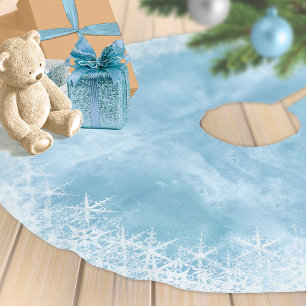 Jupon De Sapin En Polyester Brossé Flocon de neige Bordure sur aquarelle bleu foncé I
