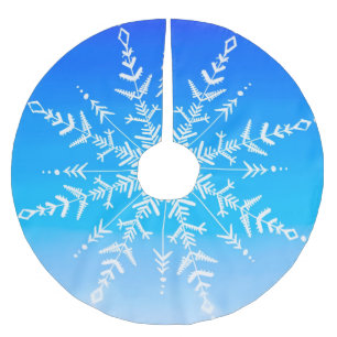 Jupon De Sapin En Polyester Brossé Flocon de neige fractale sur bleu blanc couleur fa