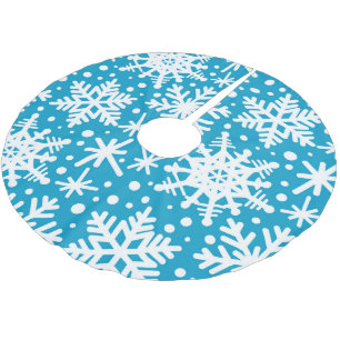 Jupon De Sapin En Polyester Brossé Flocon De Neige Sur Le Bleu Aqua