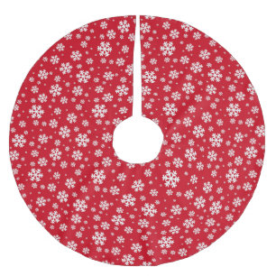 Jupon De Sapin En Polyester Brossé Flocons blancs sur motif hivernal rouge