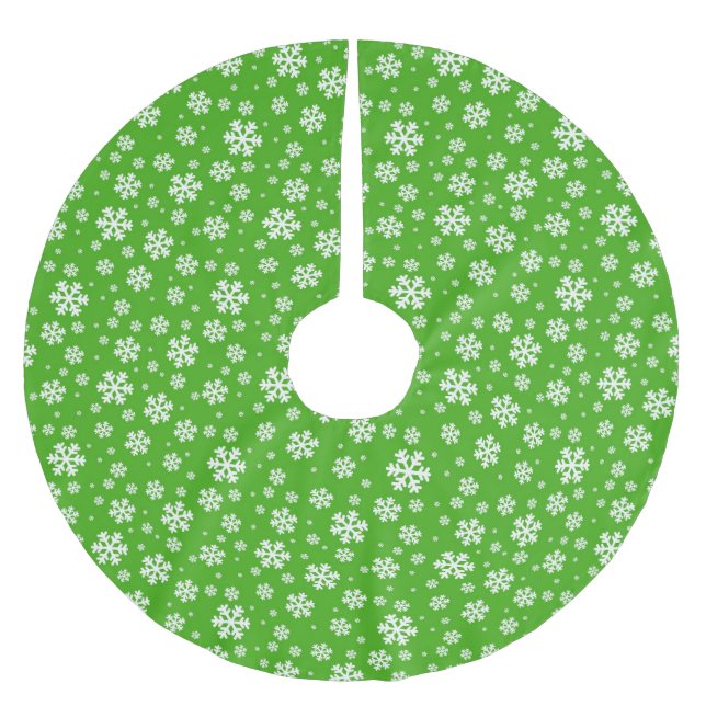 Jupon De Sapin En Polyester Brossé Flocons blancs sur motif vert d'hiver (Devant)