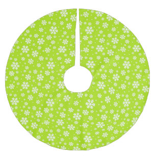 Jupon De Sapin En Polyester Brossé Flocons blancs sur motif vert d'hiver