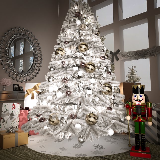 Jupon De Sapin En Polyester Brossé Flocons d'Argent (Créateur téléchargé)