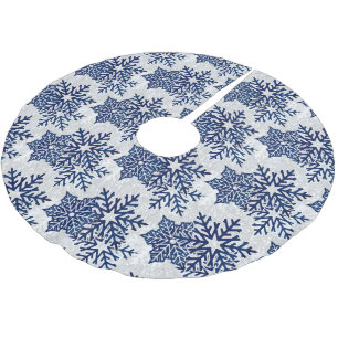 Jupon De Sapin En Polyester Brossé Flocons de neige bleu marine