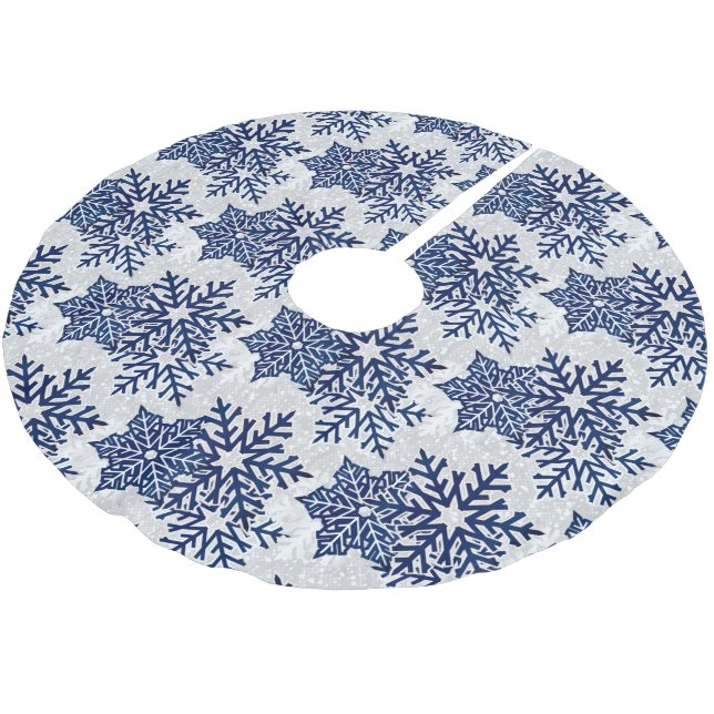 Jupon De Sapin En Polyester Brossé Flocons de neige bleu marine (Angle)