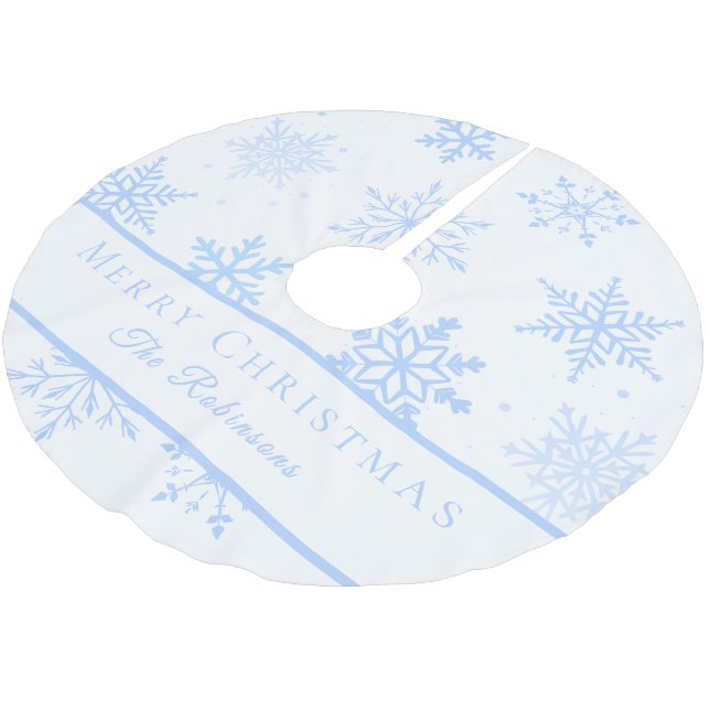 Jupon De Sapin En Polyester Brossé Flocons de neige bleus modernes  (Angle)