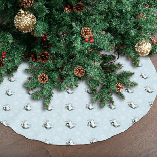 Jupon De Sapin En Polyester Brossé Flocons de neige de Noël bleu Ermine blanche