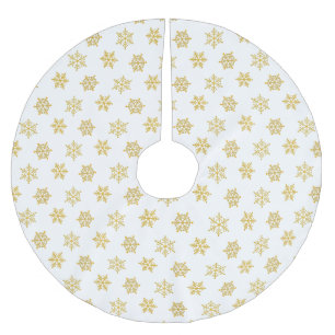 Jupon De Sapin En Polyester Brossé Flocons de neige dorés élégants sur fond blanc