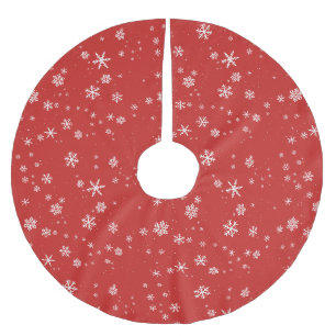 Jupon De Sapin En Polyester Brossé Flocons de neige Élégant Moderne Rouge Noël Fêtes