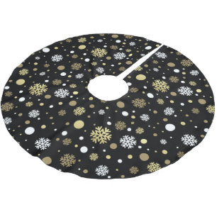 Jupon De Sapin En Polyester Brossé Flocons de neige en faux or blanc à pois sur fond