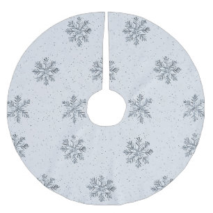 Jupon De Sapin En Polyester Brossé Flocons de neige gris argent Noël