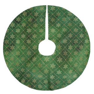 Jupon De Sapin En Polyester Brossé Flocons de neige hivernaux festifs verts et or en 