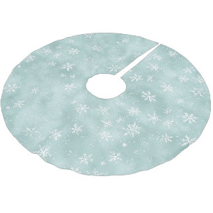 Jupon De Sapin En Polyester Brossé Flocons de neige Noël bleu menthe