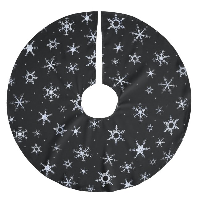 Jupon De Sapin En Polyester Brossé Flocons de neige noirs (Devant)