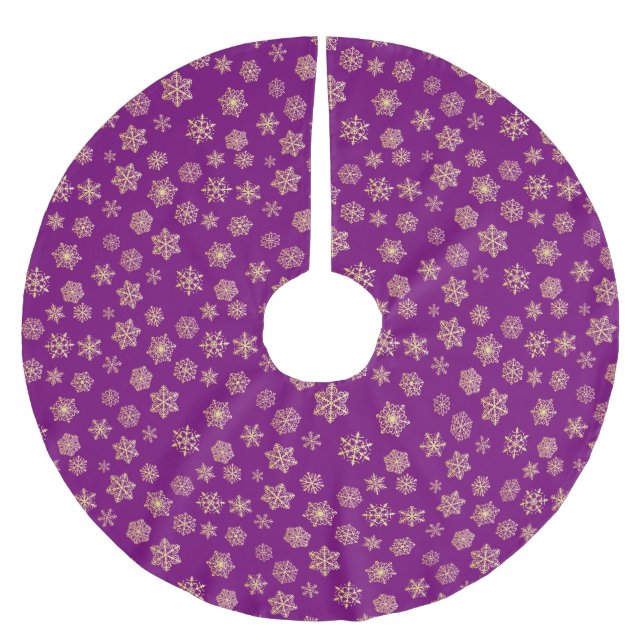 Jupon De Sapin En Polyester Brossé Flocons d'or sur fond violet (Devant)