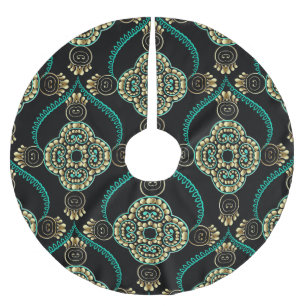 Jupon De Sapin En Polyester Brossé Floral arabesque, Motif d'élégance Vintage.