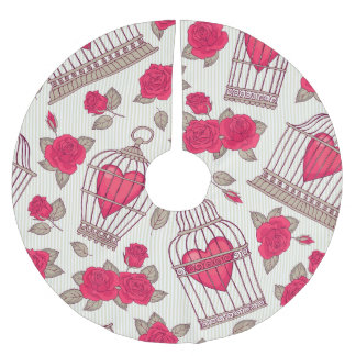 Jupon De Sapin En Polyester Brossé Floral Bird Cages Rose Motif