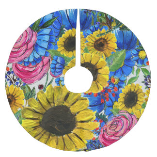 Jupon De Sapin En Polyester Brossé Floral bleu jaune rose sans joint