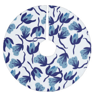 Jupon De Sapin En Polyester Brossé Floral De Pansy Bleu : Sans Mer Dessiné À La Main.