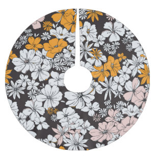 Jupon De Sapin En Polyester Brossé Floral Ditsy : Arrière - plan foncé coloré.