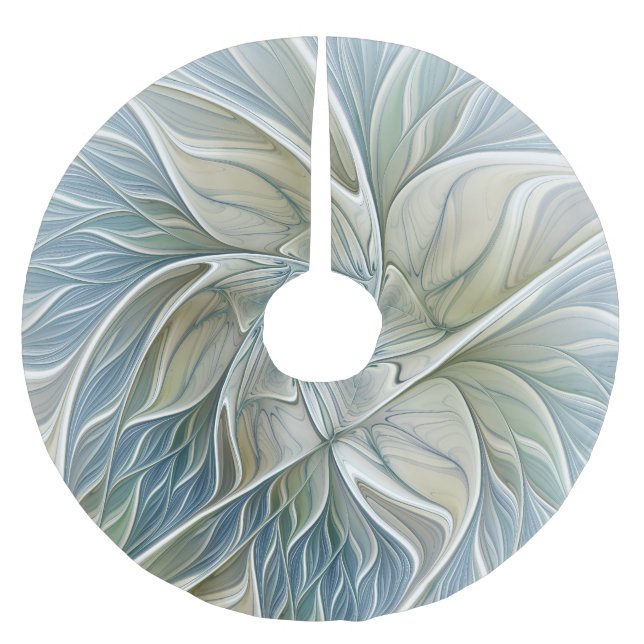 Jupon De Sapin En Polyester Brossé Floral Dream Motif Abstrait Blue Khaki Fractal (Devant)