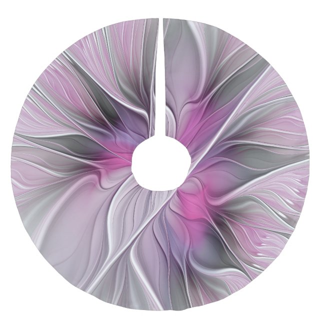 Jupon De Sapin En Polyester Brossé Floral Fractal moderne Fleur Abstraite rose gris (Devant)