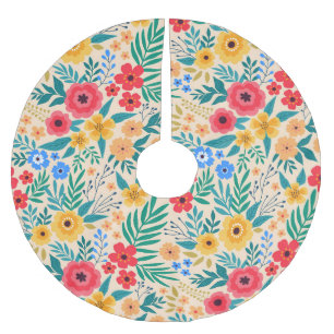 Jupon De Sapin En Polyester Brossé Floral vintage, Petites Fleurs Colorées.