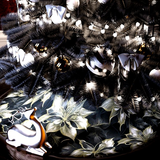 Jupon De Sapin En Polyester Brossé Flore opulente Poinséttia argentée (Créateur téléchargé)