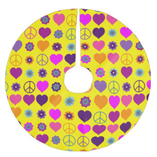 Jupon De Sapin En Polyester Brossé Flower Power Heart Peace Motif + votre backgr.