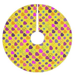 Jupon De Sapin En Polyester Brossé Flower Power Heart Peace Motif + votre backgr.