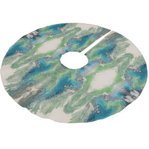 Jupon De Sapin En Polyester Brossé Fluide Artistique Abstrait en Aqua et Vert