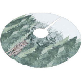 Jupon De Sapin En Polyester Brossé Forêt aquarelle avec Noël Loup Gris de Noël