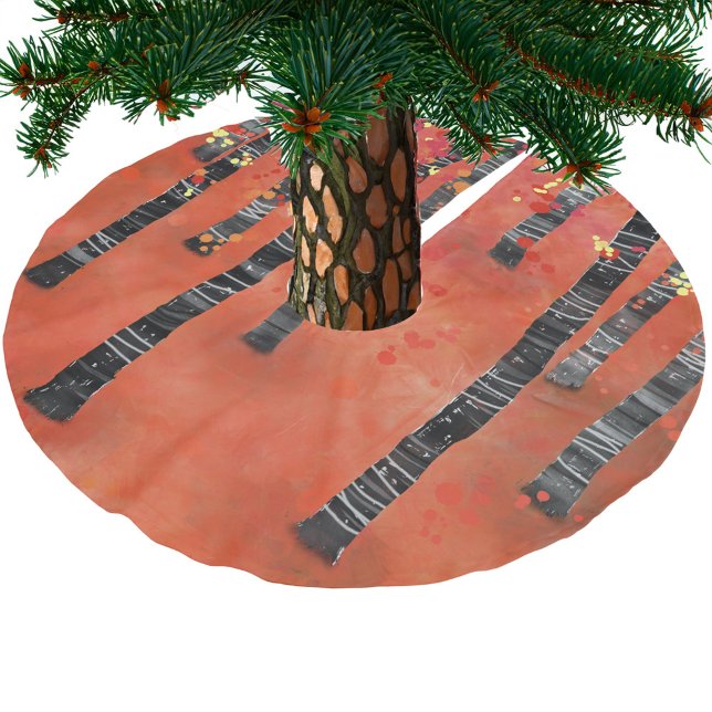 Jupon De Sapin En Polyester Brossé Forêt de Birch Tree (Red Forest festive Christmas tree skirt)