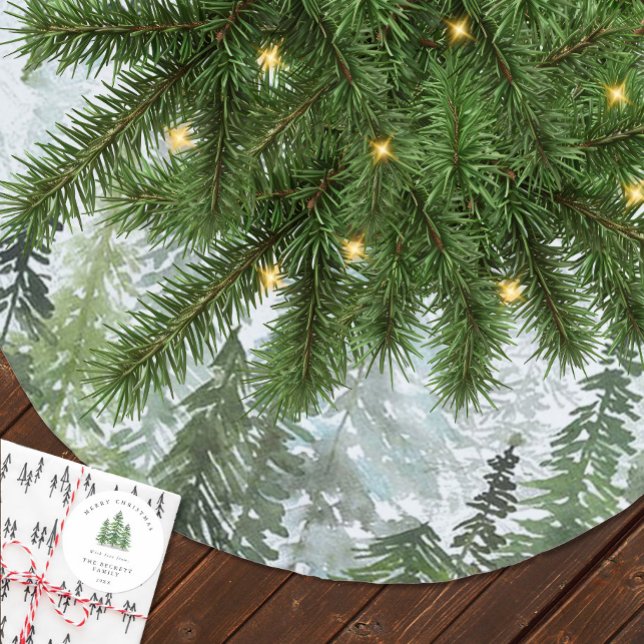 Jupon De Sapin En Polyester Brossé Forêt de pins aquarelle (Créateur téléchargé)