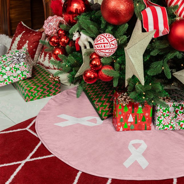 Jupon De Sapin En Polyester Brossé Forme de ruban rose et blanc (Pink and White Ribbon Shape Brushed Polyester Tree Skirt)