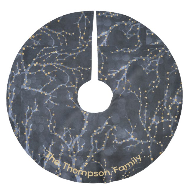 Jupon De Sapin En Polyester Brossé Formes d'étoile personnalisées Motif de Noël noir (Devant)