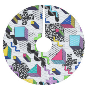 Jupon De Sapin En Polyester Brossé Formes géométriques multicolores, motif rétro.
