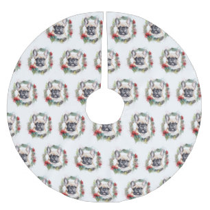 Jupon De Sapin En Polyester Brossé French Bulldog Christmas Wreath Festive Pup