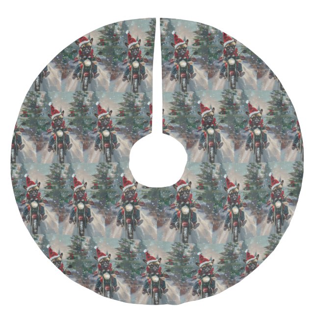 Jupon De Sapin En Polyester Brossé French Bulldog Riding Moto Noël (Devant)