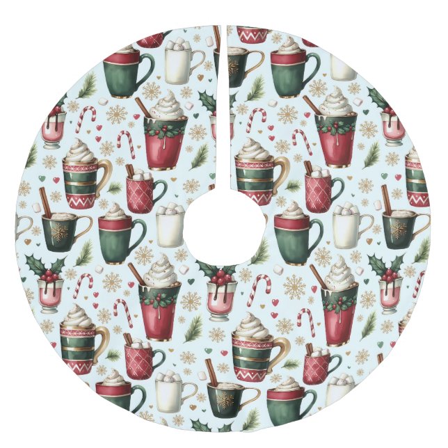 Jupon De Sapin En Polyester Brossé Fun Hot Christmas Holiday Drinks Christmas Pattern (Devant)