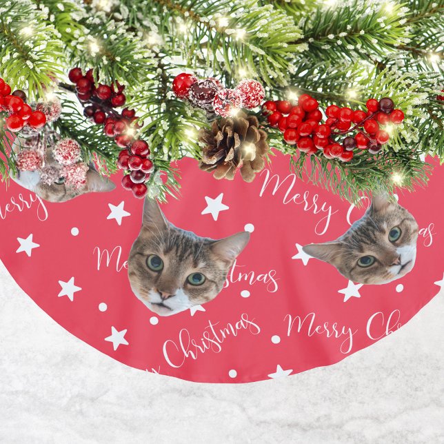 Jupon De Sapin En Polyester Brossé Funny Chat Photo Rouge Noël (Funny Cat Photo Red Christmas Brushed Polyester Tree Skirt
)