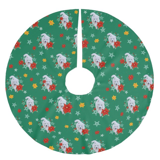 Jupon De Sapin En Polyester Brossé Furry Noël/Chien d'hiver Samoyed (Devant)