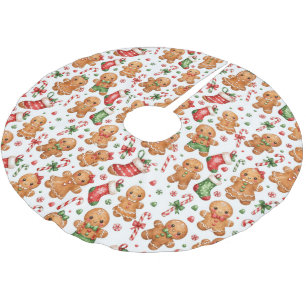 Jupon De Sapin En Polyester Brossé Garçon et fille en pain d'épice de Noël avec chaus