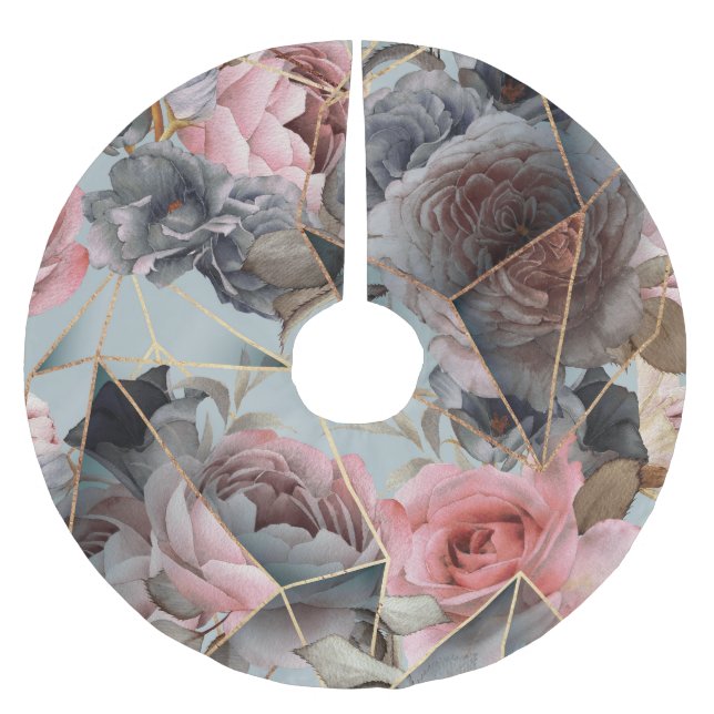 Jupon De Sapin En Polyester Brossé Géométrie en cristal floral, fond lumineux aquarel (Devant)