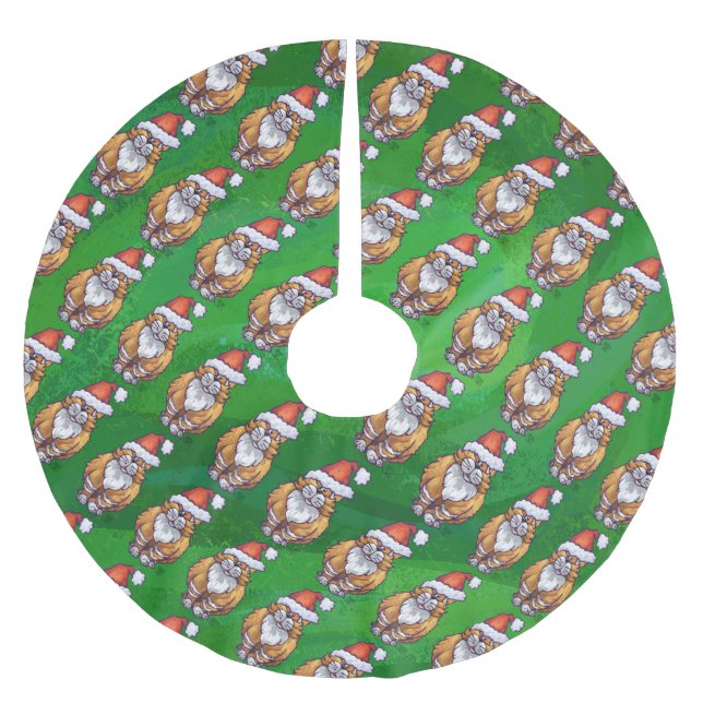Jupon De Sapin En Polyester Brossé Ginger Chat Noël Sur Vert (Devant)