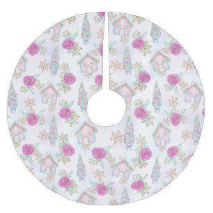 Jupon De Sapin En Polyester Brossé Gingerbread de Noël rose