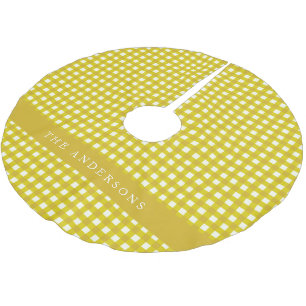 Jupon De Sapin En Polyester Brossé Gingham à carreaux jaune moutarde personnalisé vin
