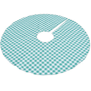 Jupon De Sapin En Polyester Brossé Gingham de Noël Bleu Vert Blanc